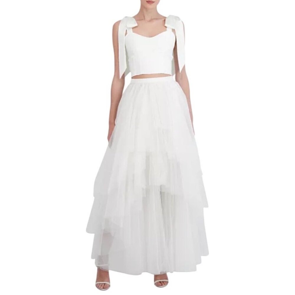BCBGMAXAZRIA Gardenia Women's Tiered Tulle Ruffle Skirt M New